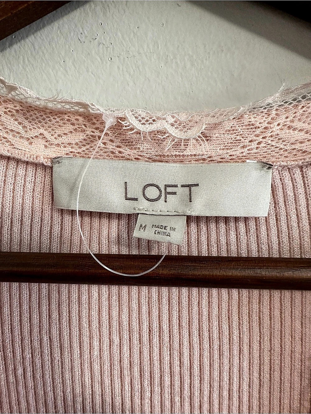 LOFT Lace Trim V-Neck Pink Ribbed Cardigan - Picture 4 of 5